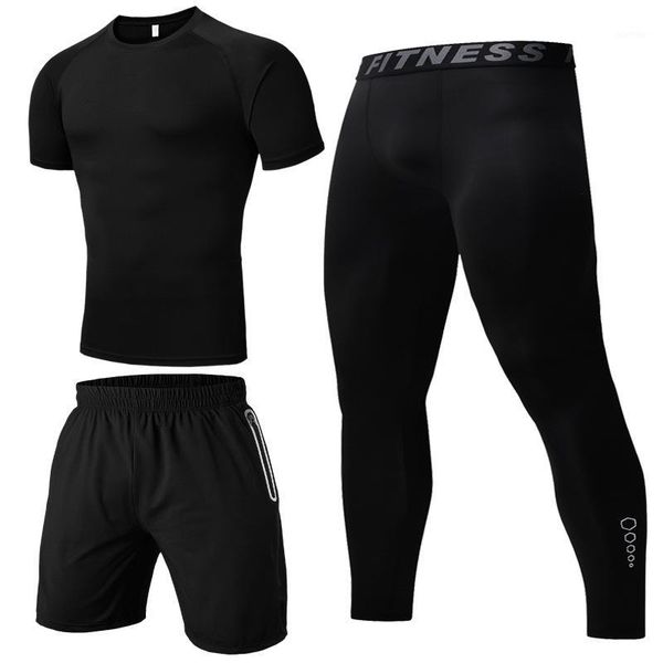 

gym clothing 3pcs set outdoor cycling bkie sports fitness suit men's autumn thick short sleeved pants wicking tights running cycling1, White;black