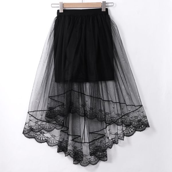 

summer women lace skirts fashion solid casual mesh tulle skirt hollow out short pencil elegant elastic black white skirt