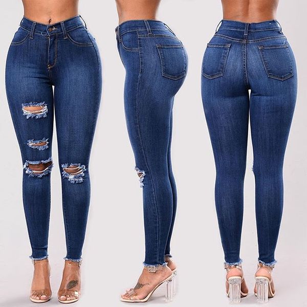 

2021 slim temperament jeans fall/winter women's new style trousers with elastic feet pants, Blue