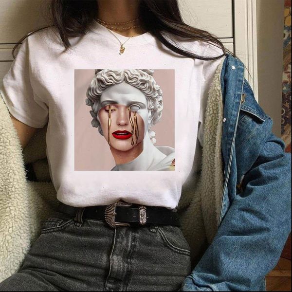 

women t shirt cute female t shirt aesthetic harajuku tshirt funny ulzzang 90s grunge vintage tee casual loose tees, White