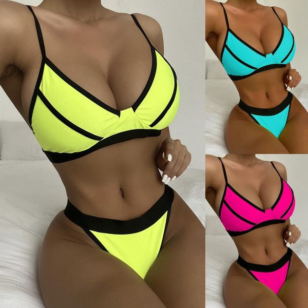 

women's swimwear bikinis swimsuit women 2021 push up v-neck bathing suits patchwork biquini micro thong set summer beachwear, White;black