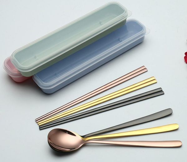 

mirror s/s 304 portable box packed 9"chopsticks and 8"soup spoon 2pc silverware set for instant noodles dining flatware set