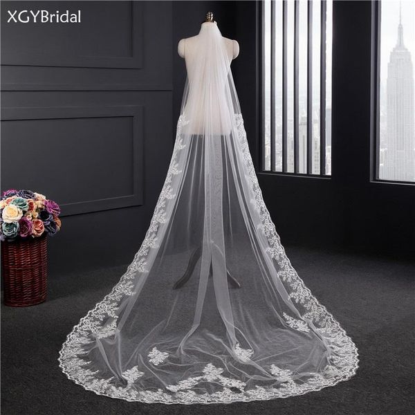 

bridal veils 3 meter cathedral wedding long lace edge one layer veil with comb white ivory accessories veu de noiva, Black