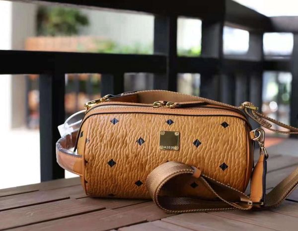 

2021 high-quality round barrel women's leather shoulder bags, ykk zipper, copper metal messenger bag 6710