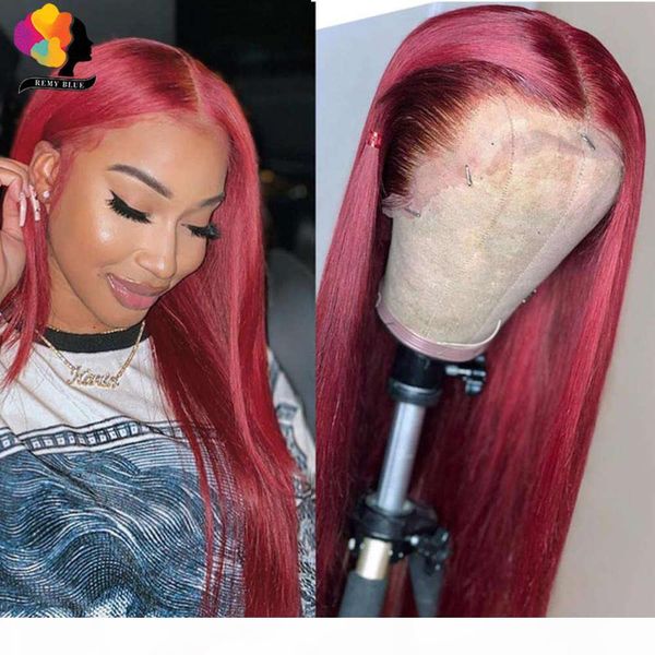 

remyblue 13*1 lace front wigs 99j red straight malaysian remy human deep part wig pre plucked baby hair 28 inch, Black;brown