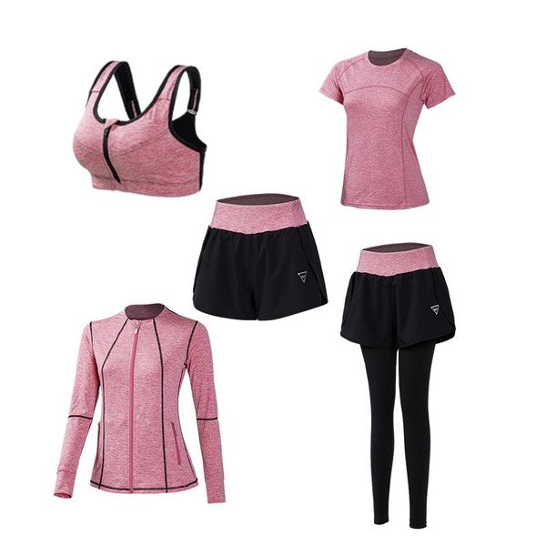 

yoga outfit 2021 gym set women clothes 3/4/5pcs zipper bra short side pockets sport formfitting tracksuit plus size xxxl