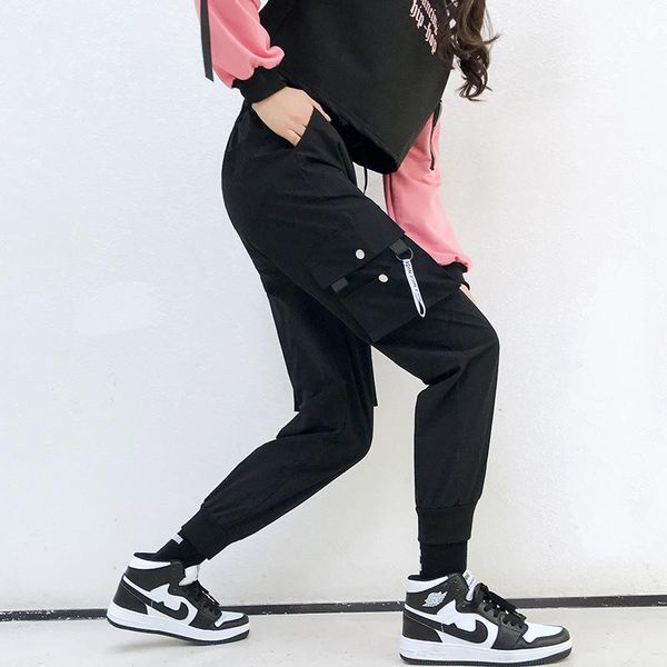

women's pants & capris 2021 big pockets cargo women high waist loose streetwear baggy tactical trouser hip hop female joggers, Black;white