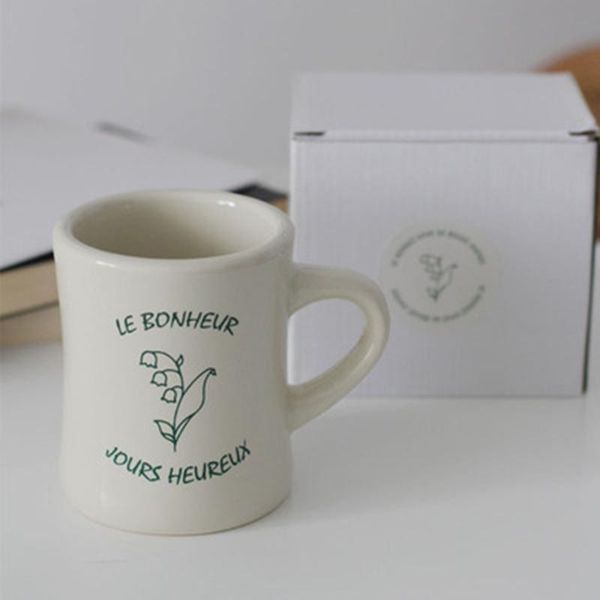 

mugs 1pcs 300ml french styles cream color lily of the valley ceramic cups creative style le bonheur jours heureux pattern