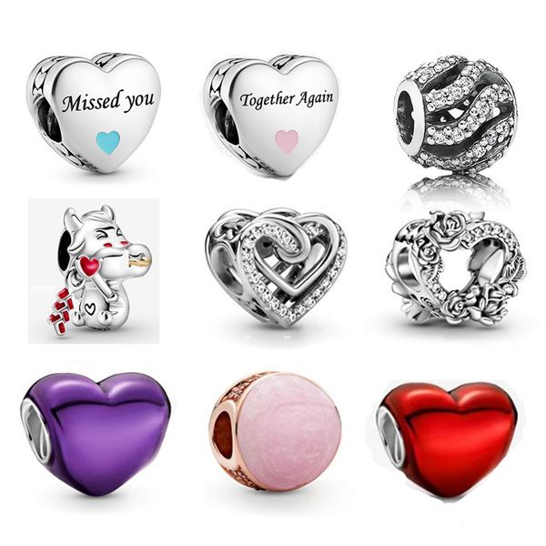 

memnon jewelry 925 sterling silver charm people open heart rose flowers charms sparkling entwined hearts metallic bead fit bracelets, Bronze;silver