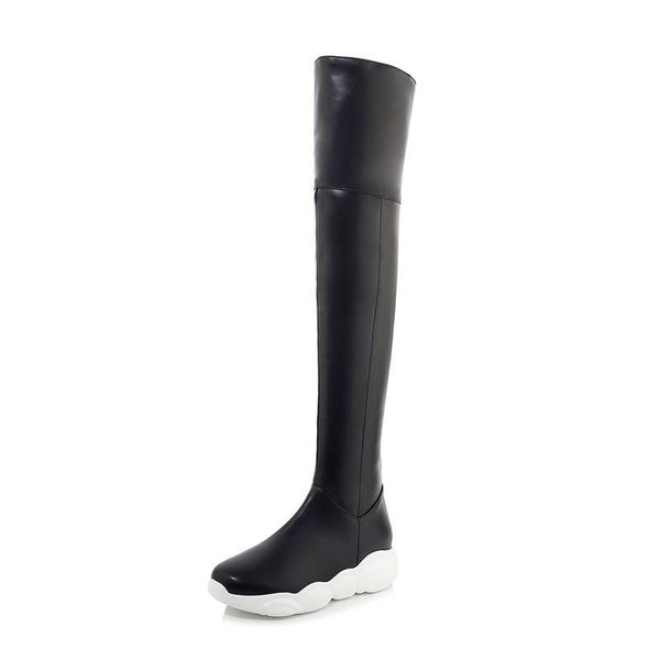 

boots fanyuan knight 2021 size 33-46 pu leather over the knee black white color simple flat heel women winter