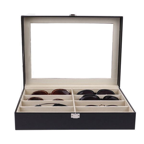 Eyeglass Солнцезащитные очки Ящик для хранения с окном Имитация кожаных очков Дисплей чехол хранения Организатор коллектора 8 слот 45 S2
