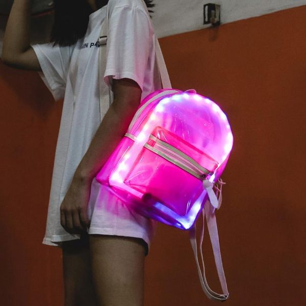 

backpack women's backpacks rucksack glitter jelly woman bag lantern led light transparent electronic mochila feminina 2021