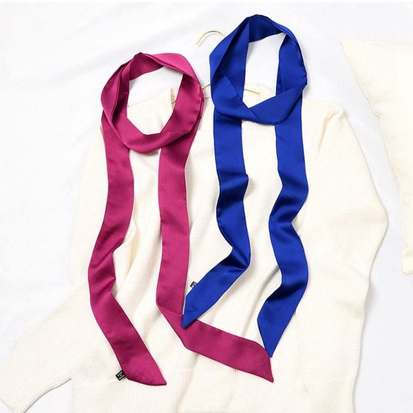 

scarves 2pcs/lot 4.5*200cm women satin banada scarf silky band girls fashion solid neck scarfs hair headband strap wj-16a, Blue;gray