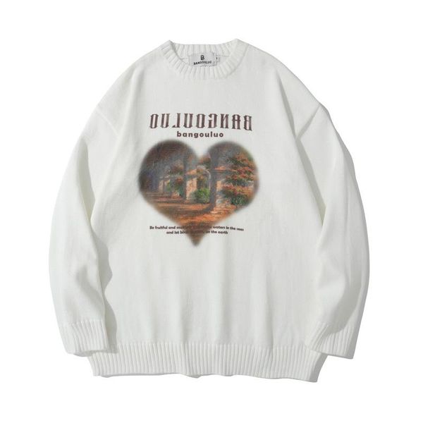 

men's sweaters gtdom 2021 autumn winter couple clothing cotton loose korean style fashion simple love print o-neck long sleeve, White;black