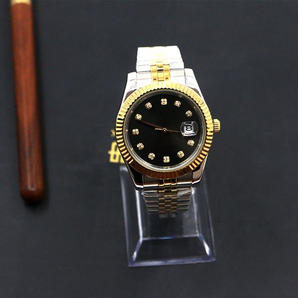 

convex lens watch t 904l sapphire luminous week calendar automatic gold mechanical wristwatche 2824 folding buckle swimming couples clock, Slivery;brown