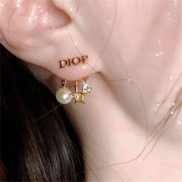 

2021 luxury designer jewelry pearl earrings female star tassel super fairy net red star letter, Silver