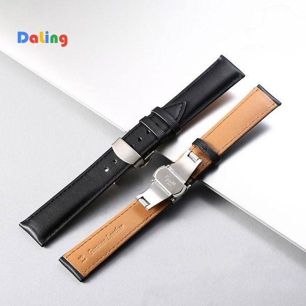 

watch bands leather strap double snap genuine watchbands steel pin buckle band wrist belt bracelet black brown