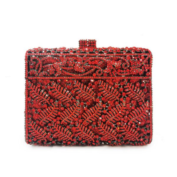 

evening bags lady red/blue rhinestone diamond handbag leaf clutches women wedding party crystal chain