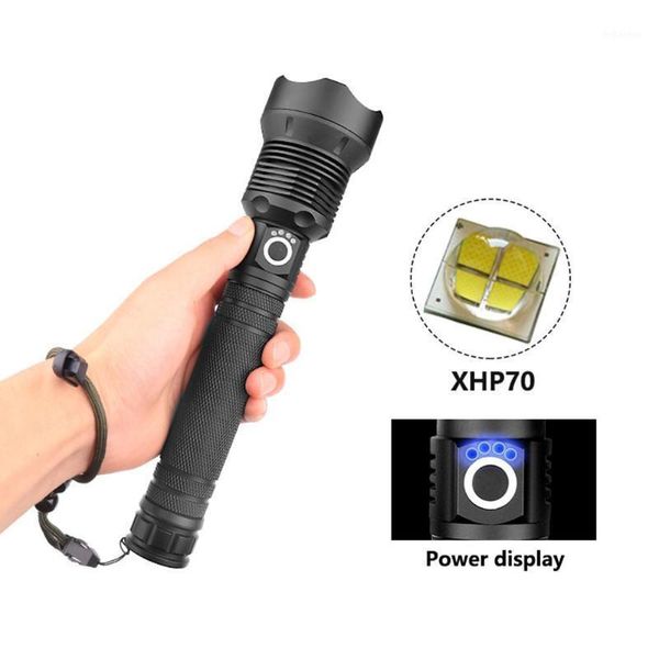 Lumens Lâmpada XHP70.2 Mais poderoso Zoom USB LED Tocha XHP70 XHP50 18650 ou 26650 Bateria Camping, Lanternas ao ar livre Tochas