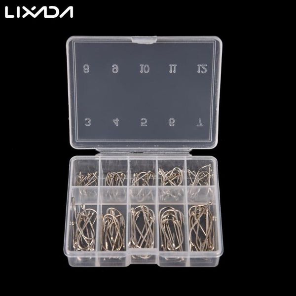 

100pcs 3# - 12# 10 sizes steel jig hooks with hole fishing hooks stainless steel fishing tackle with box
