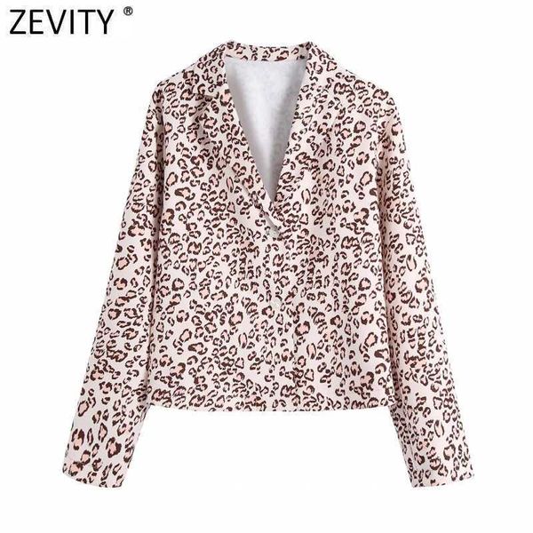 Zevity Women Vintage Leopard Print Business Smock Camicetta Donna Roll Up Sleeve Kimono Camicie Chic Casual Blusas Top LS7663 210603