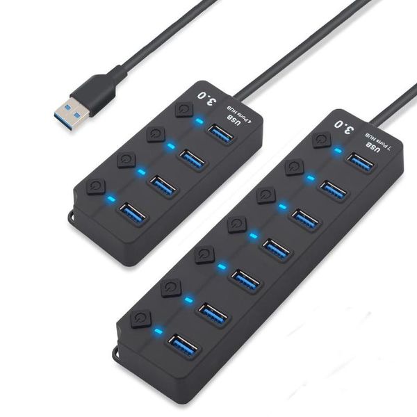 

hubs 4 / 7 port usb 3.0 hub splitter with individual power switches led indicator eu us adapter
