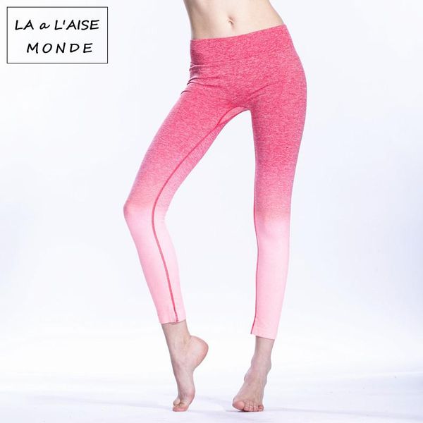 

yoga outfits fitness women high waist pants workout gym scrunch buleggings gradient sport, White;red