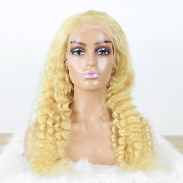 

lace wigs yez 613 deep wave front human hair wig 210 density transparent 32 inch frontal y54902, Black;brown