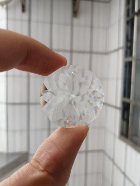 

camal 1pcs 30mm clear round sunflower chandelier crystal prism suncatcher pendant disc ornaments one/two holes hanging lighting