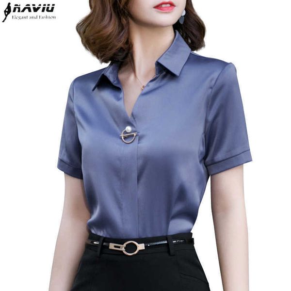 

naviu fashion shirt summer women and blouses short sleeve blusas for office lady formal clothes 210604, White