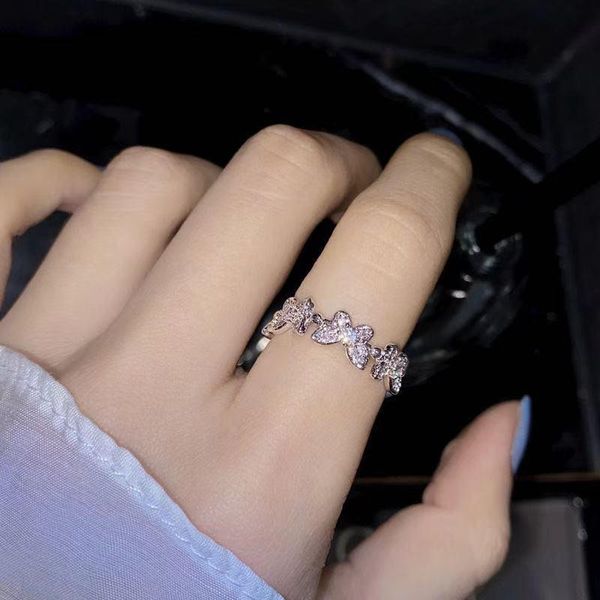 

cluster rings ladies elegant crystal butterfly ring simple korean rhinestone index finger open jewelry adjustable, Golden;silver