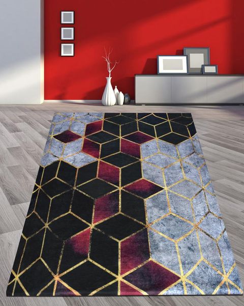 

nur home nrh-45 burgundy black pattern sponge velvet elastic carpet cover