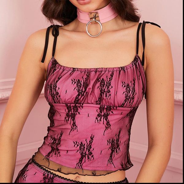 

2021 new women lace floral camis vest summer sleeveless strap bandeau women camis crop lace mesh vest, White