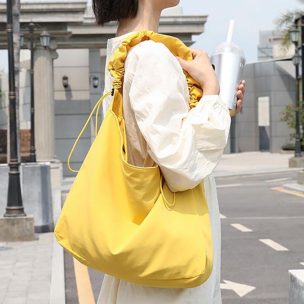 

evening bags korean style large capacity canvas bag casual drawstring solid color shoulder fashion fold messenger female