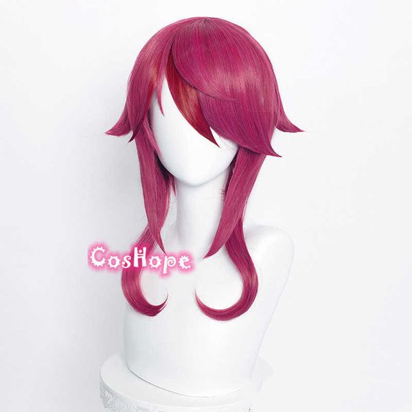 Genshin Impact Rosaria Cosplay Mulheres 55cm Long Rose Red Wig Anime Perucas Resistente ao Calor Sintético Halloween Y0913