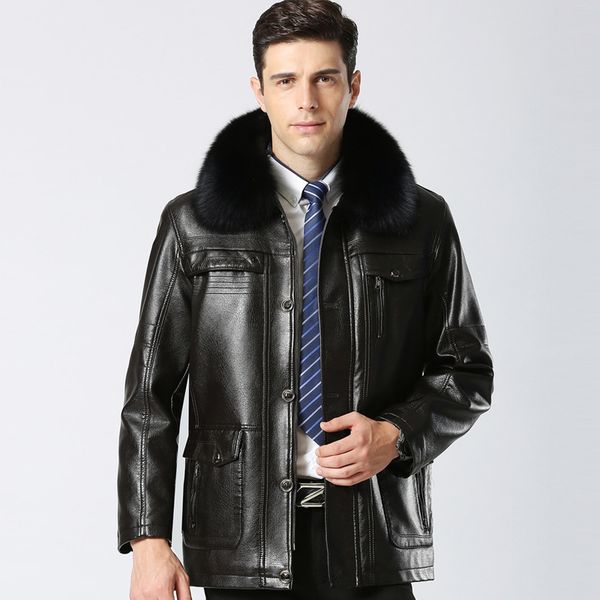 

2021 new arrivals men's winter jackets fashion man's warm fur collar leather casual plutonium outerwear jacket parkas men 6xl ukq3, Black