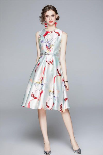 

casual dresses fashion designer women dress woman summer elegant slim printed female sleeveless office party vestidos, Black;gray