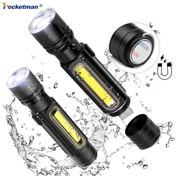 

flashlights torches 5000lm multifunctional led usb rechargeable battery powerful t6 torch side cob light linterna tail magnet work