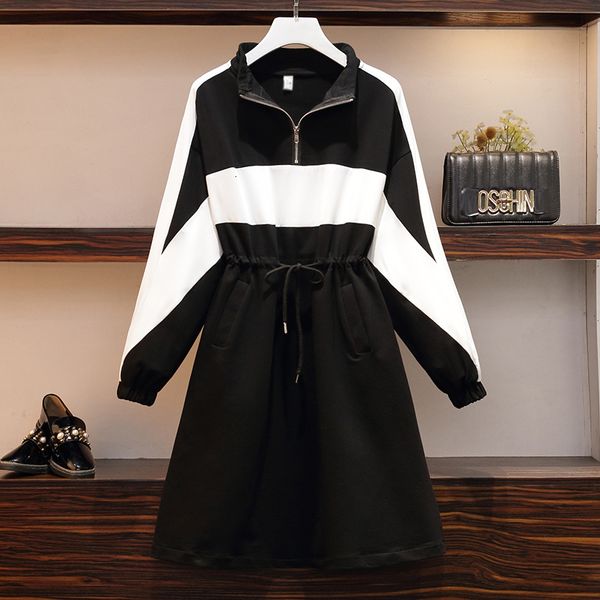 

casual female sweatershirt sport 2021 fall oversized long black sleeve slices dress plus size run big clothes dl3j, White