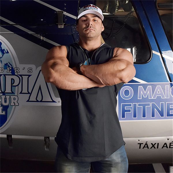 

new 2021 fitness hooded men's bodybuilding leisure sports vest v659, Black