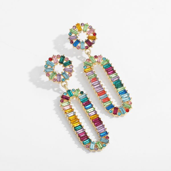 

inlaid rhinestone oval national style exquisite shining earrings, fashionable women's versatile accessories, Silver