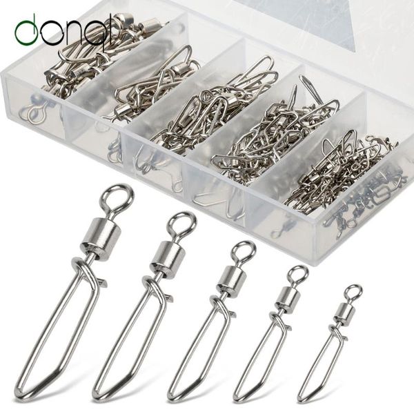 

donql 50pcs/ set fishing rolling swivels connector with t shape snap 2#-10# for fishhook lure tackle carp fishing accessories