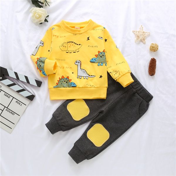 

1-4t toddler kid baby boy clothes set long sleeve dinosaur cartoon pant suit cute sweet lovely tracksuit fall outfit, White