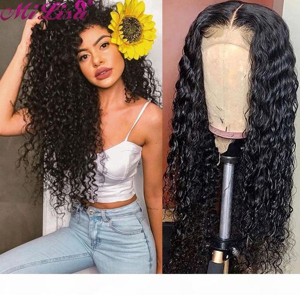 

mi lisa 13x4 curly human hair wig brazilian lace front human hair pre plucked for black women 150% density curly lace front wigs, Black;brown