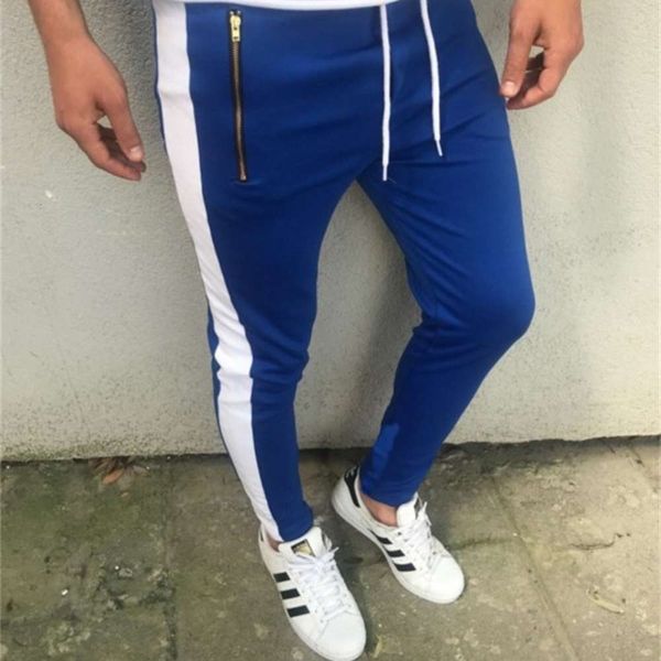 

new men's color matching casual zipper decorative sports pants, Black