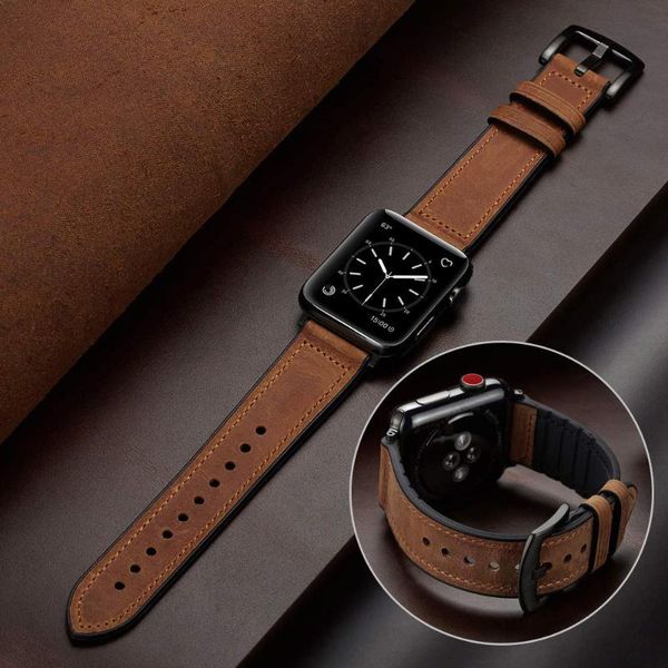 

watch bands 2021 silicone+leather strap for 44 mm 40mm 38mm 42mm watchband bracelet series 6 5 4 3, Black;brown