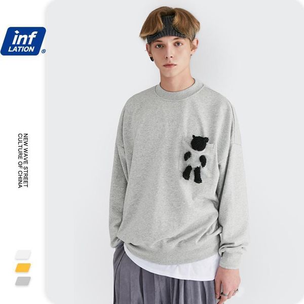 

men's hoodies & sweatshirts inflation men white crewneck sweatshirt with funny bear 2021 autumn high street oversized terry pullovers f, Black