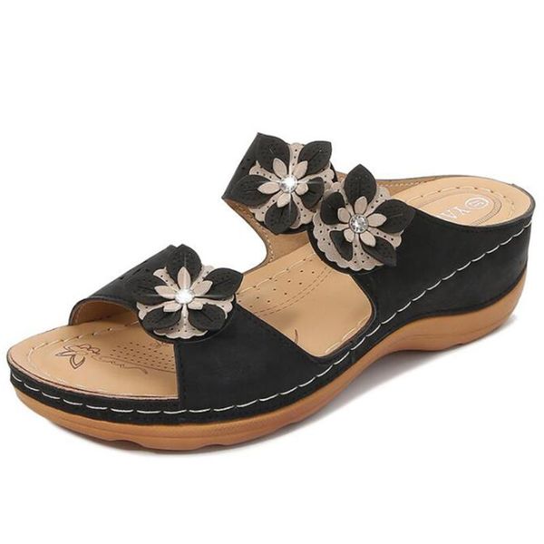 

slippers summer shoes women fashion flower wedges platform flip flops beach ladies slides party sandals zapatos de mujer xx506, Black