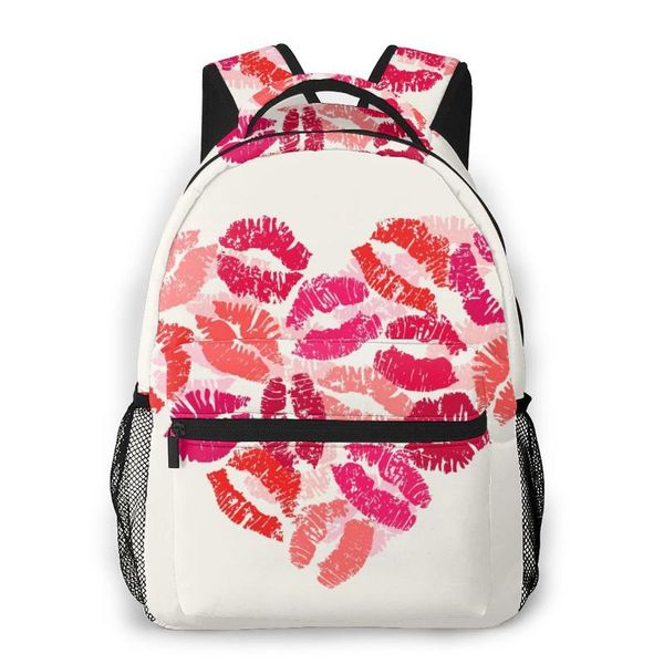 

backpack women fashion male travel mens bag large lapshopping heart with red lipsticks prints