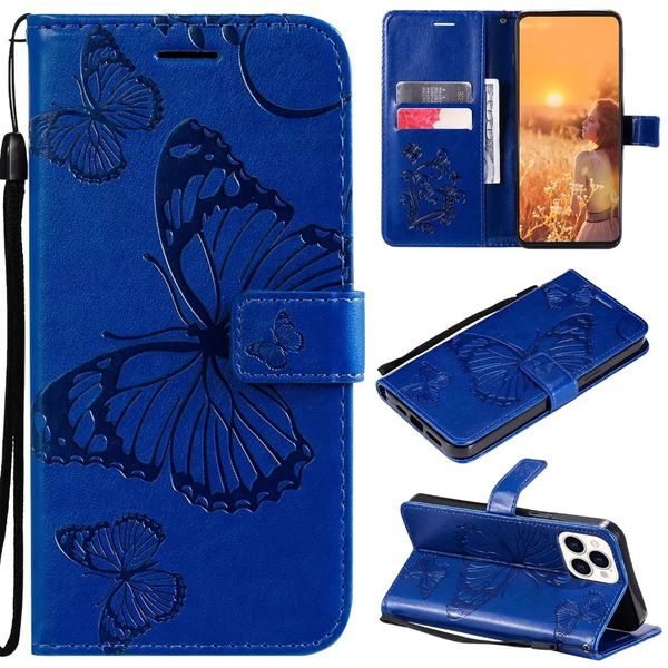Brieftaschen-Handyhüllen für iPhone 14 13 12 11 Pro Max XR XS X 7 8 Plus 3D-Schmetterlingsprägung PU-Leder Damen Flip Kickstand Cover Case mit Kartenfächern